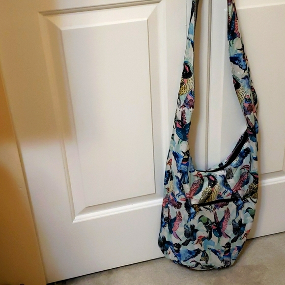 Cotton print bag with denim trim. Bird print with sequin detail. - Picture 2 of 5